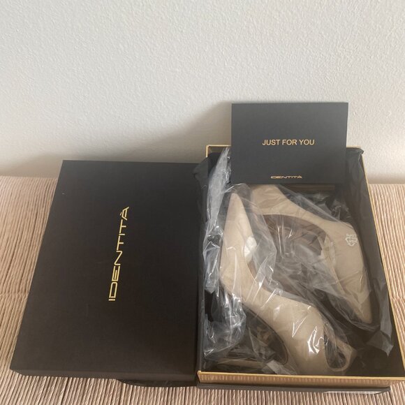 BRAND NEW IN BOX - Identita Jada Beige Suede Anklewrap Stiletto 4"/100mm Pumps - Picture 4 of 14
